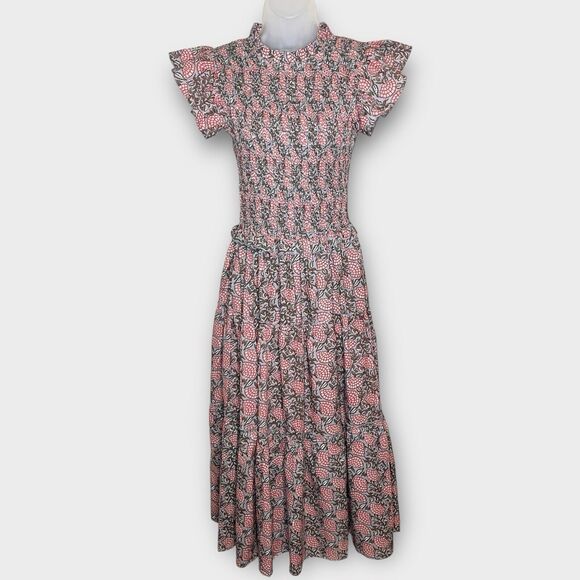 NWT PERRY WALKER Women’s Floral Ruffle Sleeve Smocked Tiered Midi Dress Size 2 - Picture 2 of 8